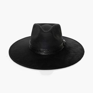 Black Rancher Fedora Hat w/ Snakeskin Hat Band